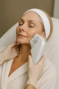 Woman receiving HIFU non surgical facelift treatment Thame