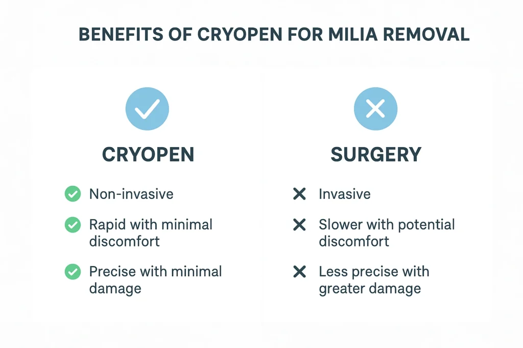 Benefits of cryopen for milia removal Thame compared to surgical treatments.