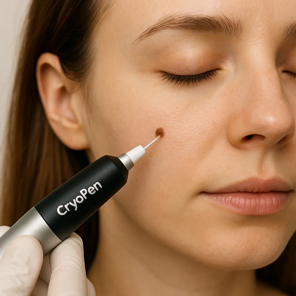 woman receiving facial mole removal Thame using cryopen